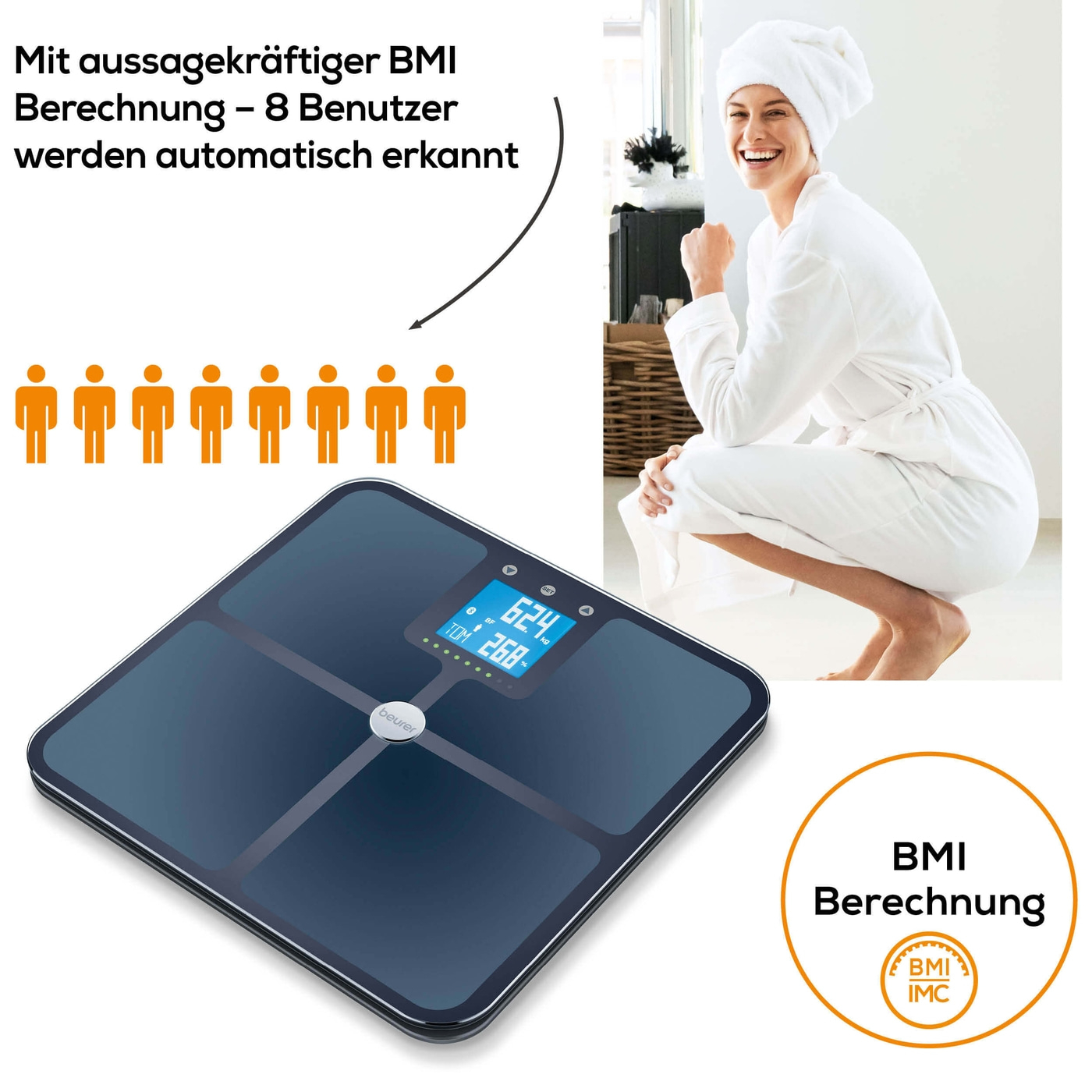 Beurer Diagnosewaage BF 950 Black-Körperanalysewaage mit Schwangerschaftsmodus & App-Anbindung - bis 180 kg