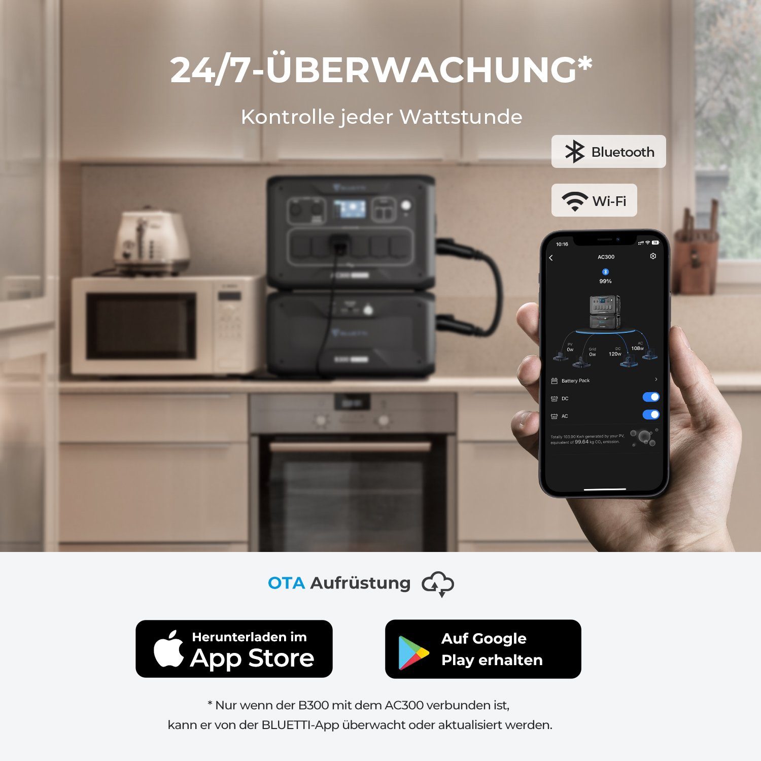 BLUETTI Stromerzeuger AC180 Solargenerator mit externem Batteriemodul B300, 2 x 1800 W AC Steckdosen für Camping, Outdoor