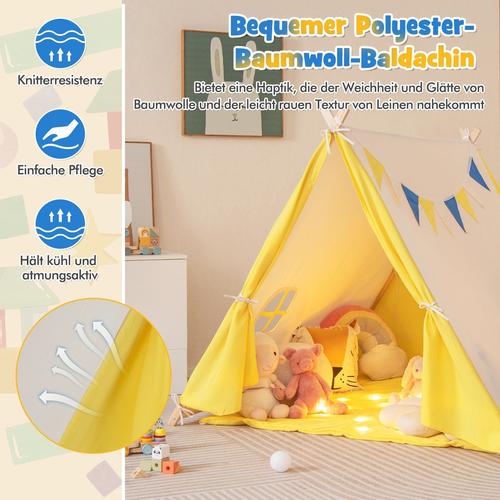 COSTWAY Tipi-Zelt Kinder Spielzelt, Personen: 2, 137 x 145 x 121 cm
