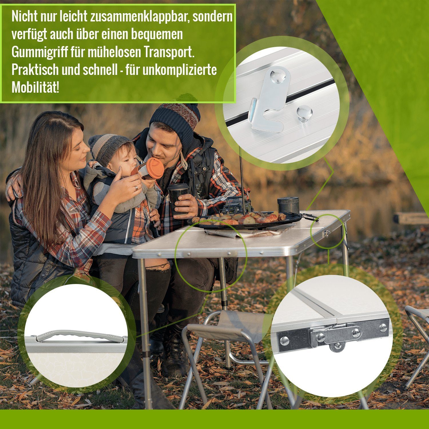 TroniTechnik Klapptisch Klapptisch Campingtisch, Klappbarer Mehrzwecktisch (in Weiß aus Aluminium, für Terrasse, höhenverstellbar bis 70cm), Wetterfest und trag für Garten, Camping, Balkon