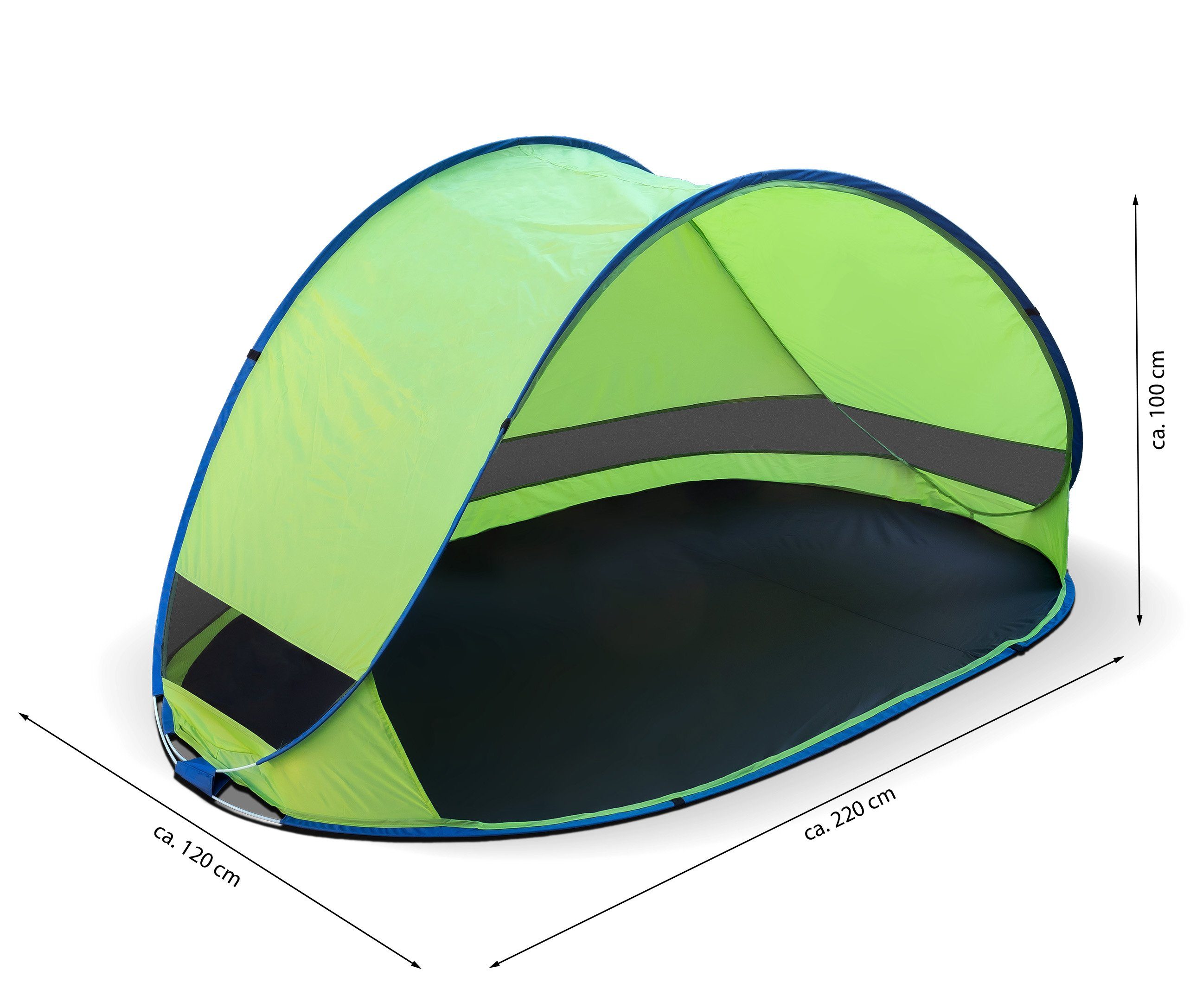 IC Home Strandmuschel Pop up Strandmuschel Classic mit UV Schutz, ca. 220 x 120 x 100 cm, inkl. Tragetasche, Seile & Heringe, Sichtschutz, Strandzelt