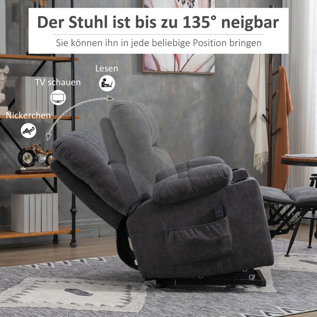 HOMCOM Sessel mit Aufstehhilfe Elektrischer Relaxsessel mit Massagefunktion