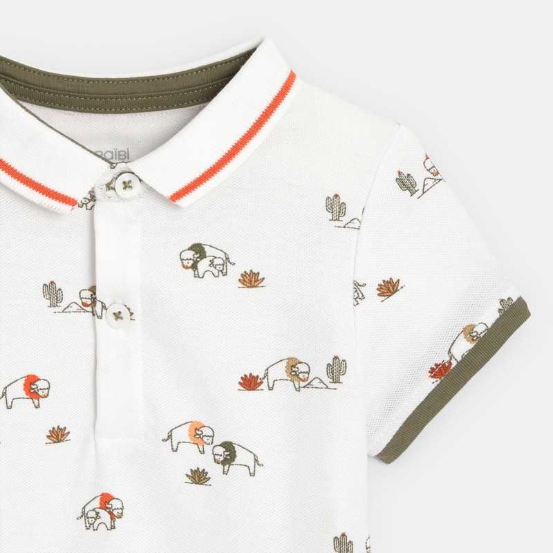 Polo maille piquée bisons blanc bébé garçon