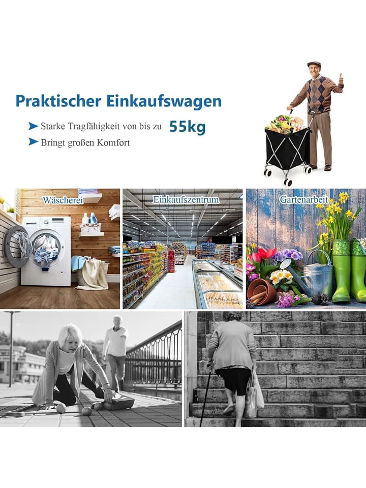 COSTWAY Einkaufstrolley 90 L in Schwarz günstig kaufen onesize