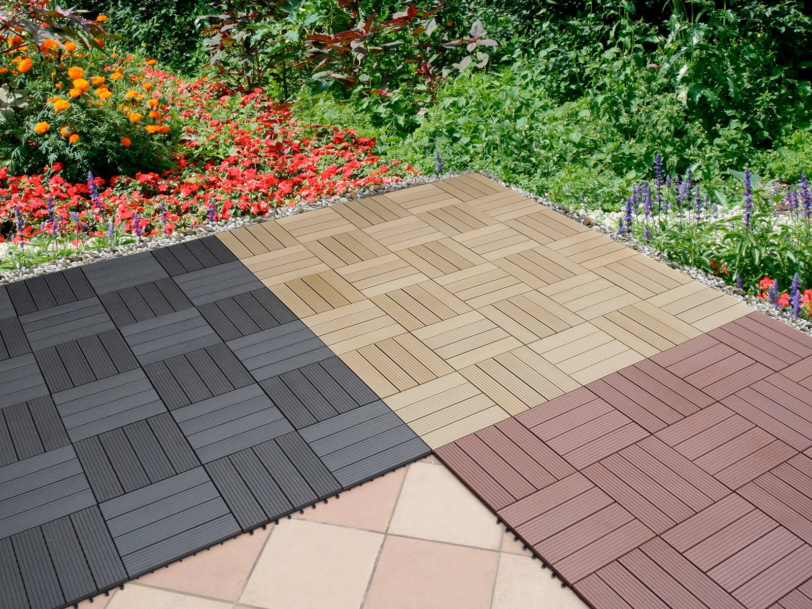Gartenfreude WPC-Fliesen, Set, 10 St., 0,9 m², mit Klickfunktion