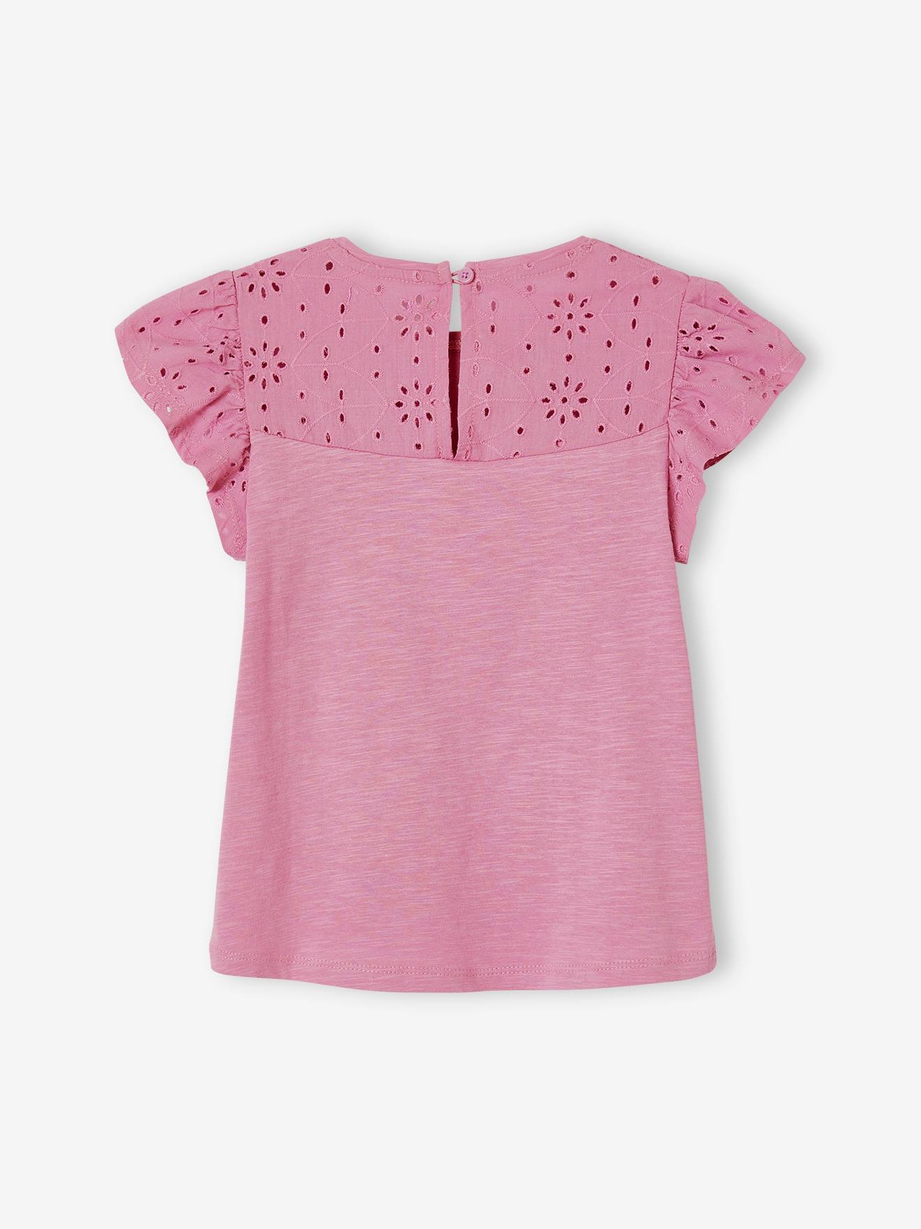 T-shirt fille avec détails broderie anglaise bleu marine