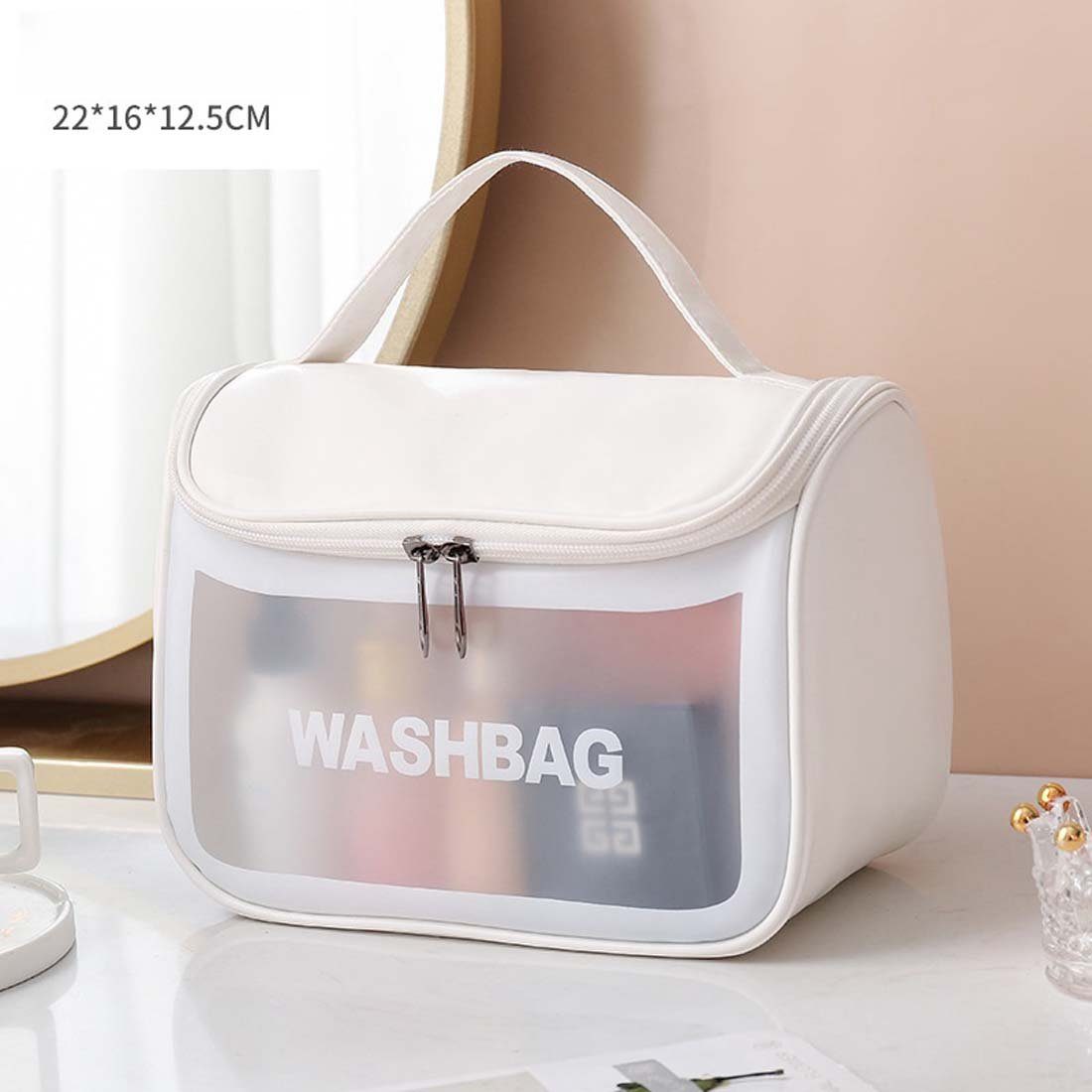 FIDDY Aufbewahrungstasche Durchscheinende Kosmetiktasche für Damen, mattierter Kulturbeutel (tragbare Aufbewahrungstasche mit großem Fassungsvermögen, tragbare Tasche mit Klappdeckel, 1-tlg)