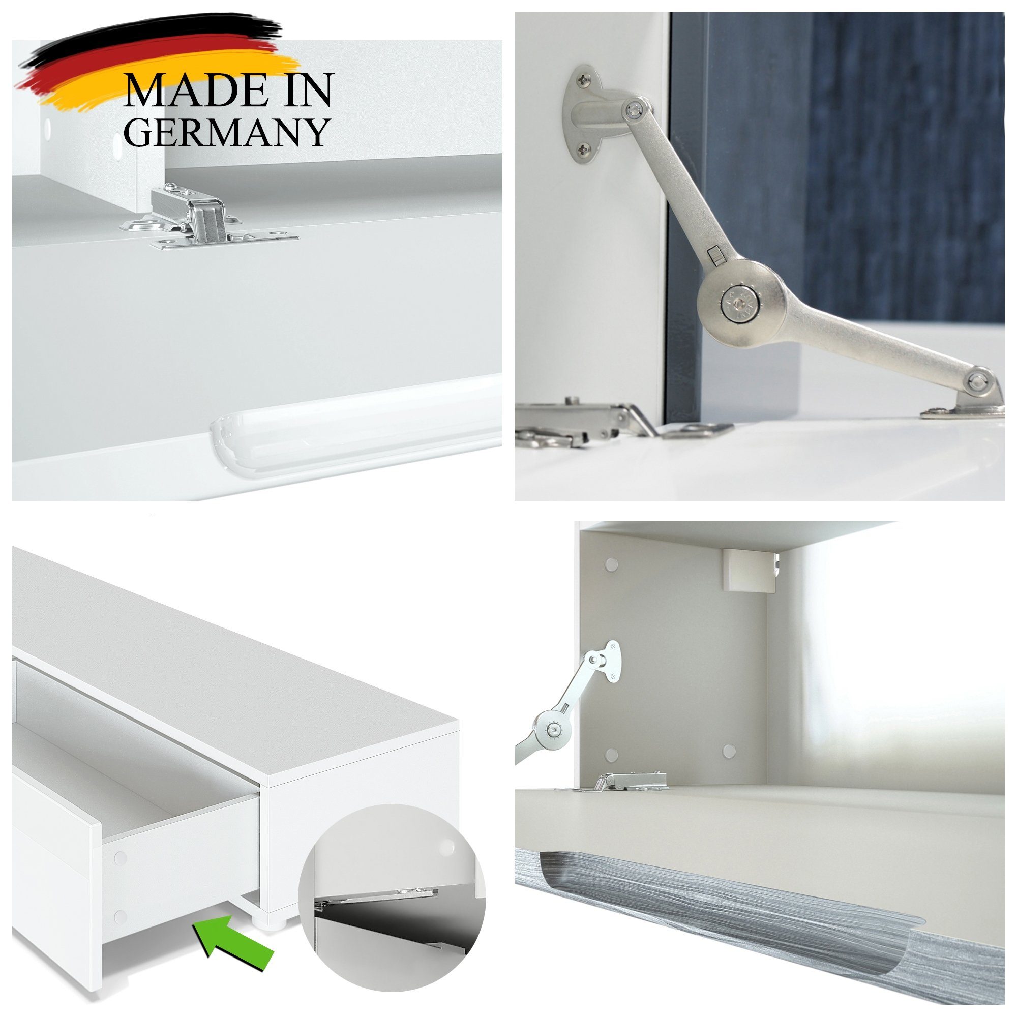 Vladon Wohnwand Nublo, (Anbauwand, 4-St., mit Rückwand mit 2 Klappen und 2 Sockelelementen), Schwarz matt, Schwarz glänzend und Grau glänzend (280x147x39 cm)