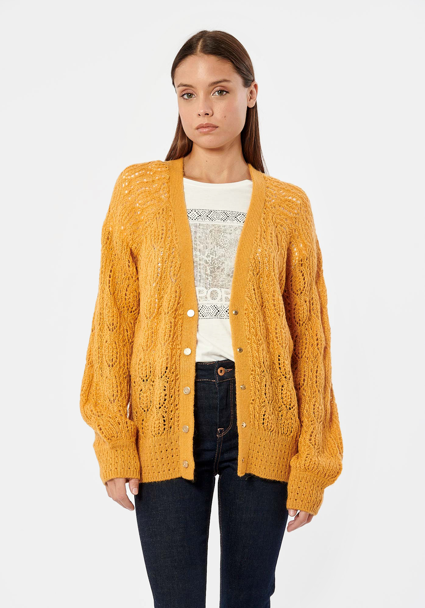 LAEL   Gilet ajouré jaune femme