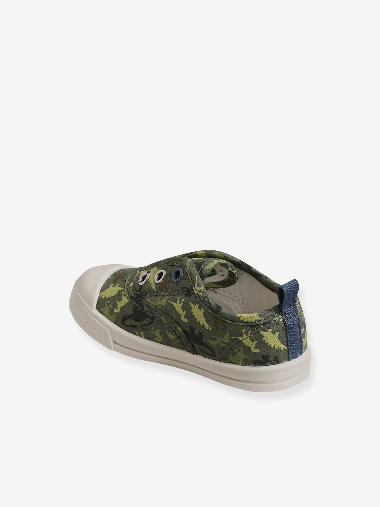 Vertbaudet Jungen Baby Stoff-Sneakers mit Gummizug - grün bedruckt