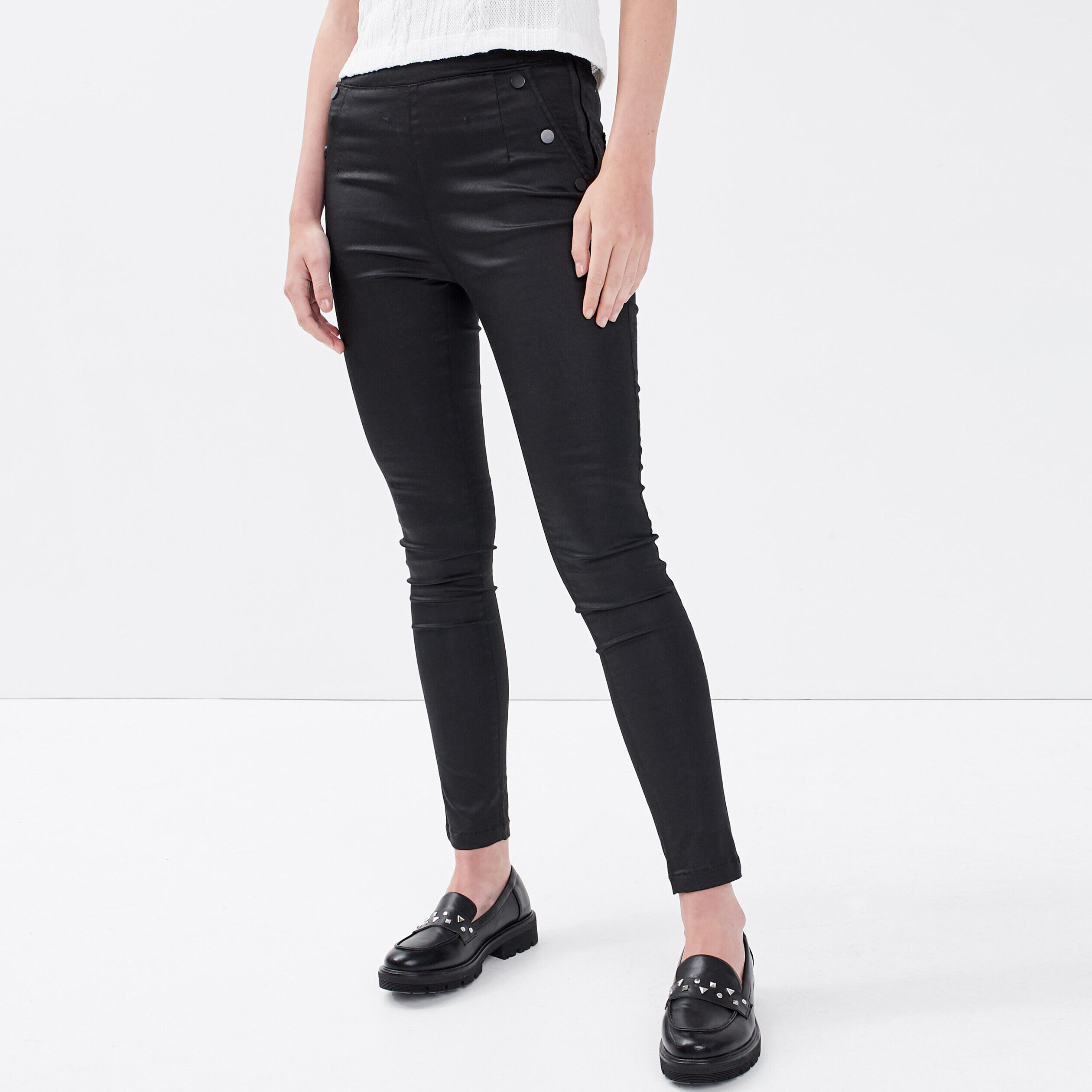 Jeans skinny enduit denim noir enduit femme | Cache Cache