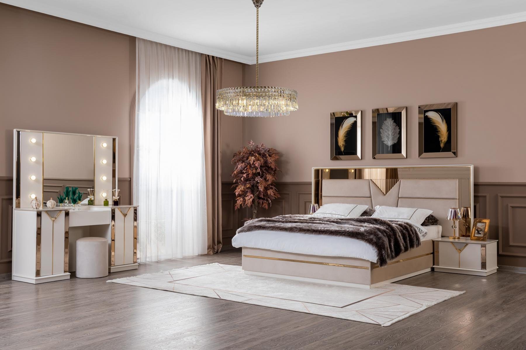 JVmoebel Schlafzimmer-Set Holz Luxus Schlafzimmer Set Bett 2х Nachttische, (3-St., Bett + 2x Nachttische), Made in Europe