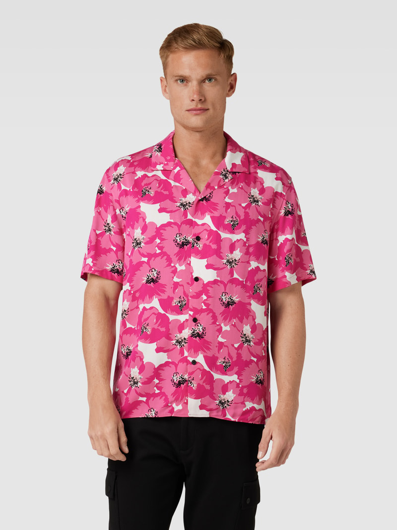 Freizeithemd aus Viskose mit floralem Muster in pink