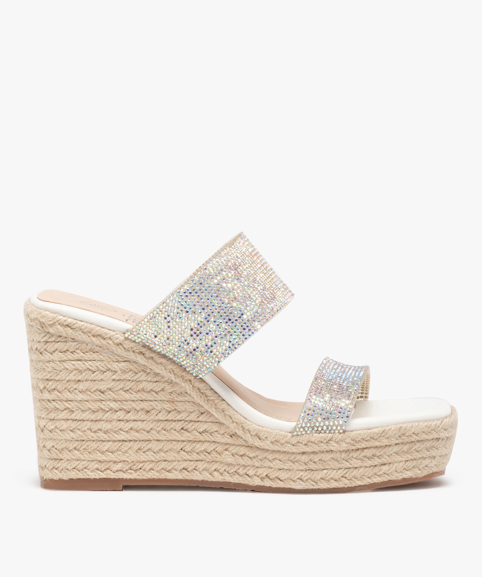 Sandales femme compensées à brides scratch en cuir blanc | GEMO