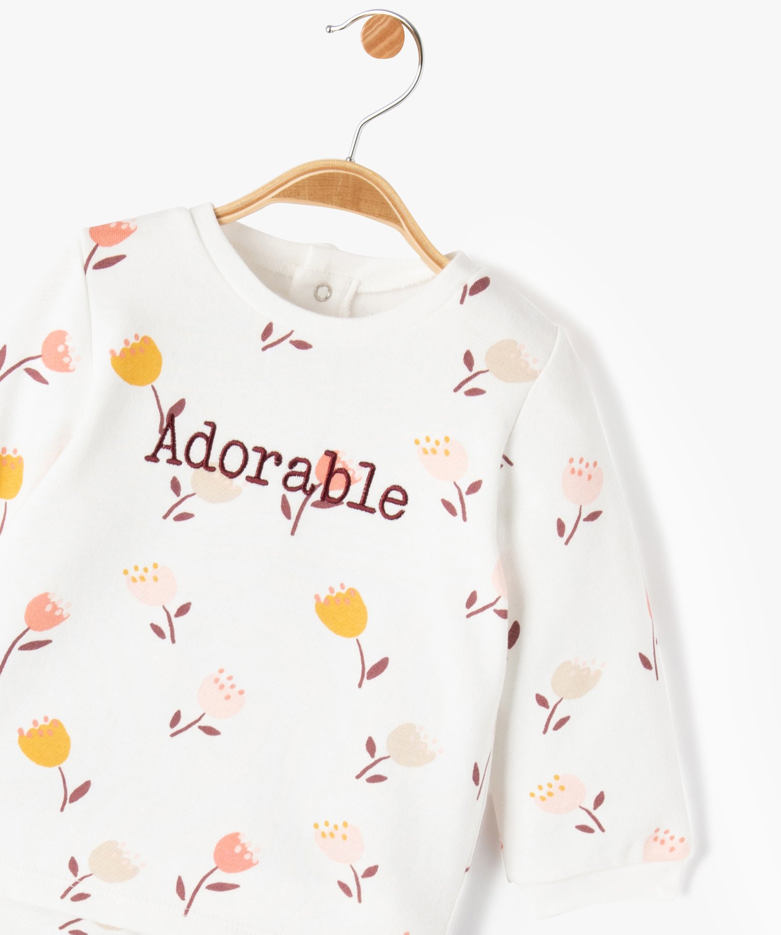 Pyjama 2 pièces imprimé en molleton bébé ecru | GEMO
