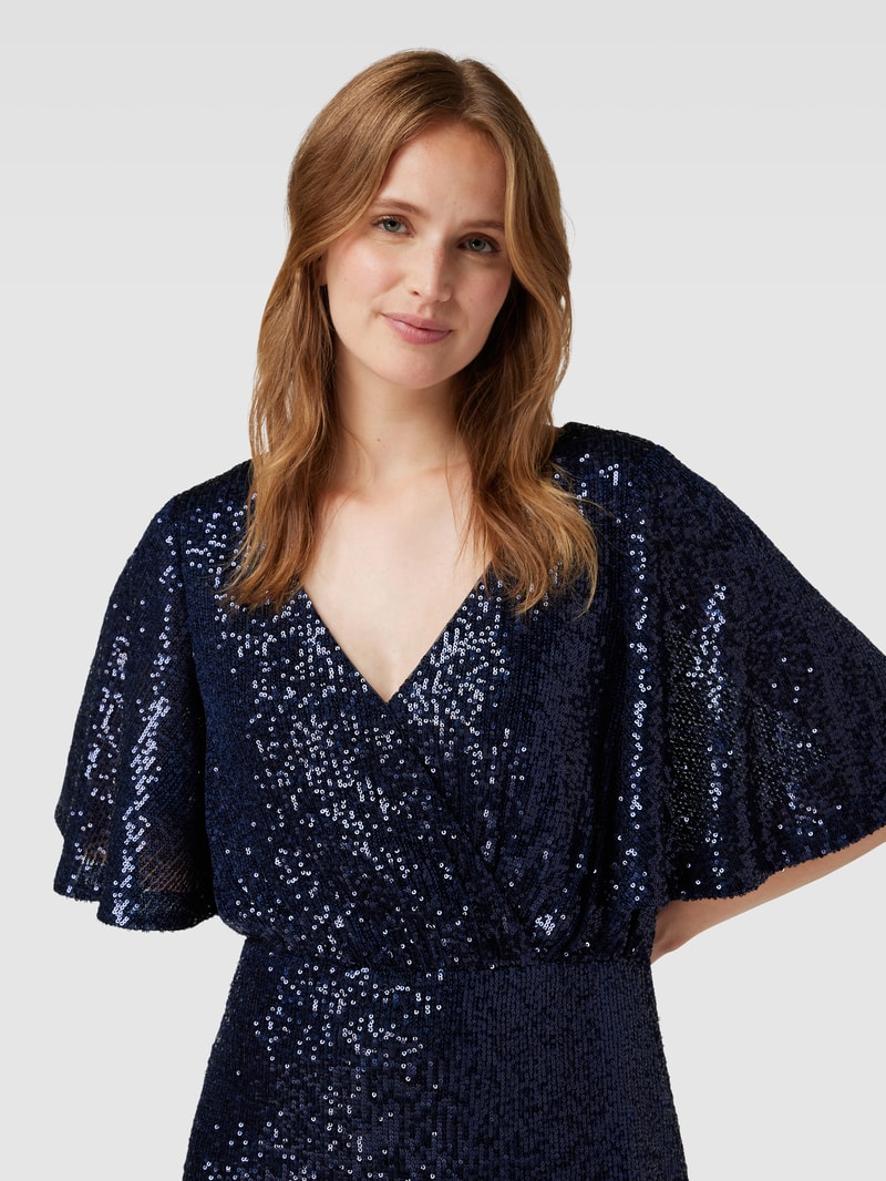 Abendkleid mit Allover-Paillettenbesatz in dunkelblau
