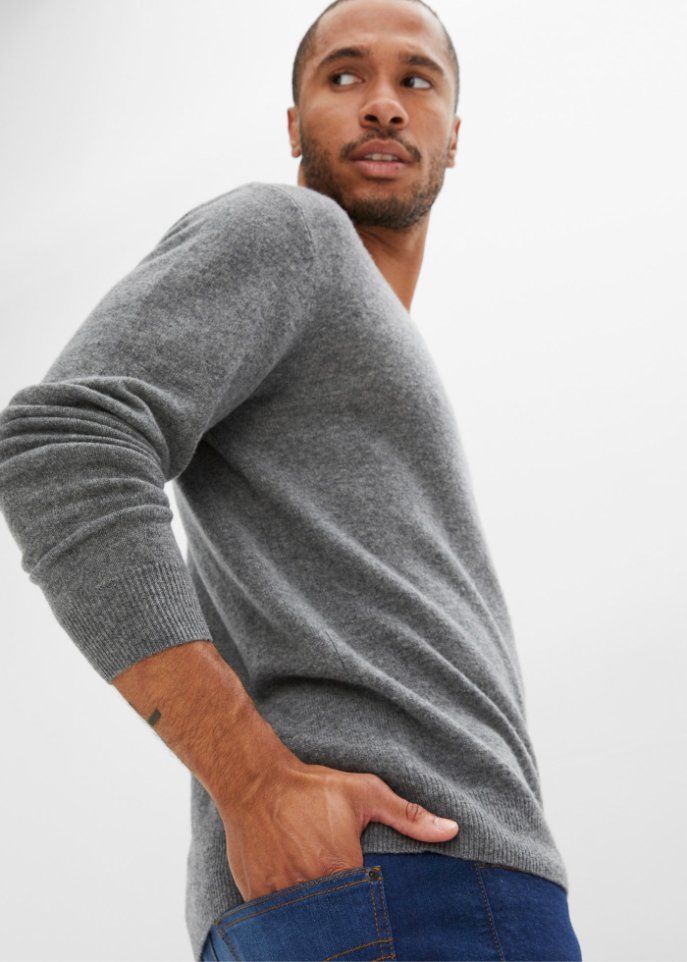 Premium Woll-Pullover mit Good Cashmere Standard®-Anteil, V-Ausschnitt