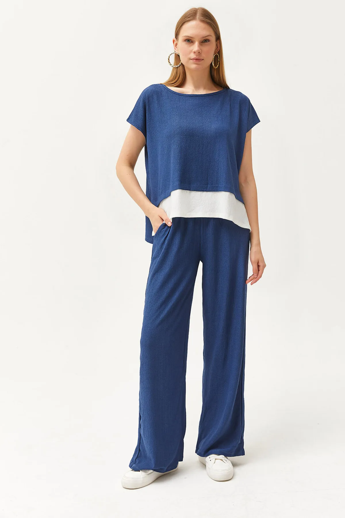 Olalook  Damen Indigo Top Bluse Unterhose Set TKM-19000273