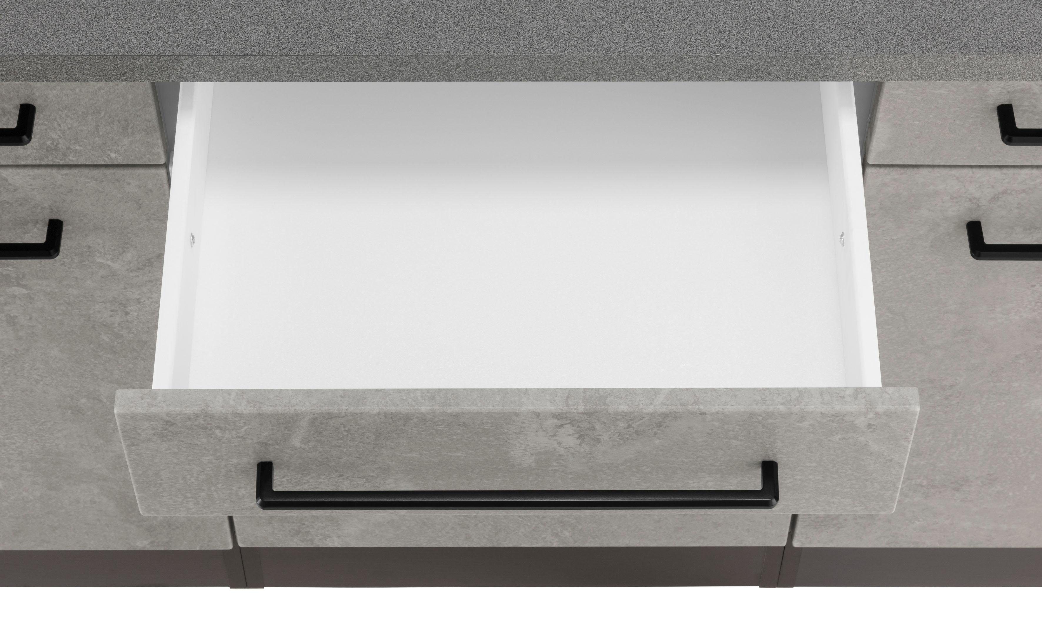 HELD MÖBEL Küchenzeile Tulsa, mit E-Geräten, Breite 380 cm, schwarze Metallgriffe, MDF Fronten