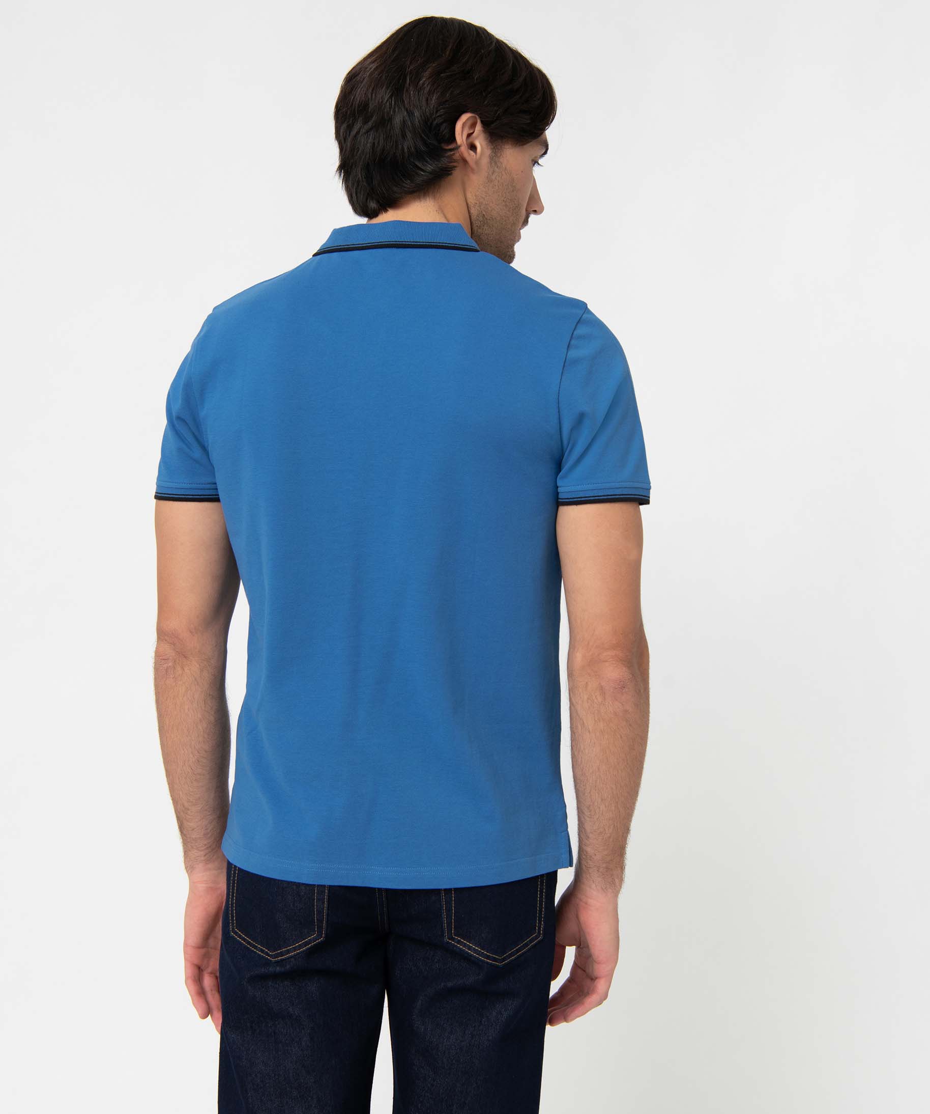 Polo homme à manches courtes et finitions contrastantes bleu | GEMO