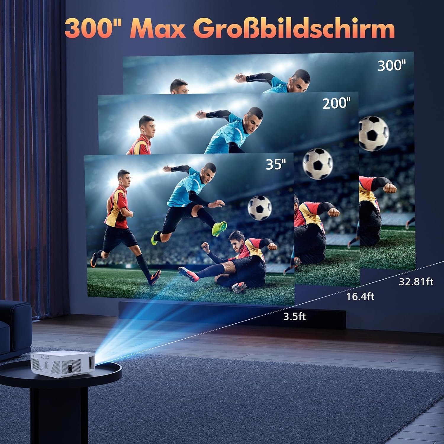 Wielio Mini Beamer WiFi Bluetooth Outdoor/Home Video Portabler Projektor (12000 lm, 1920x1080P px, 4K Wireless Home Display 300 Zoll, kompatibel mit iOS/Android/TV Stick)