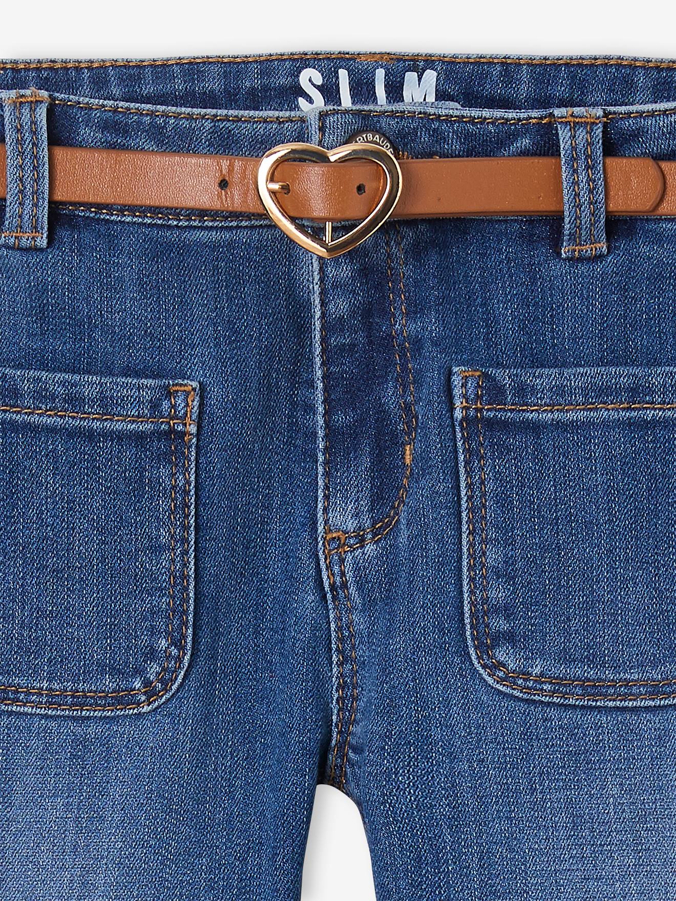 Jean slim indestructible fille et sa ceinture fantaisie gris
