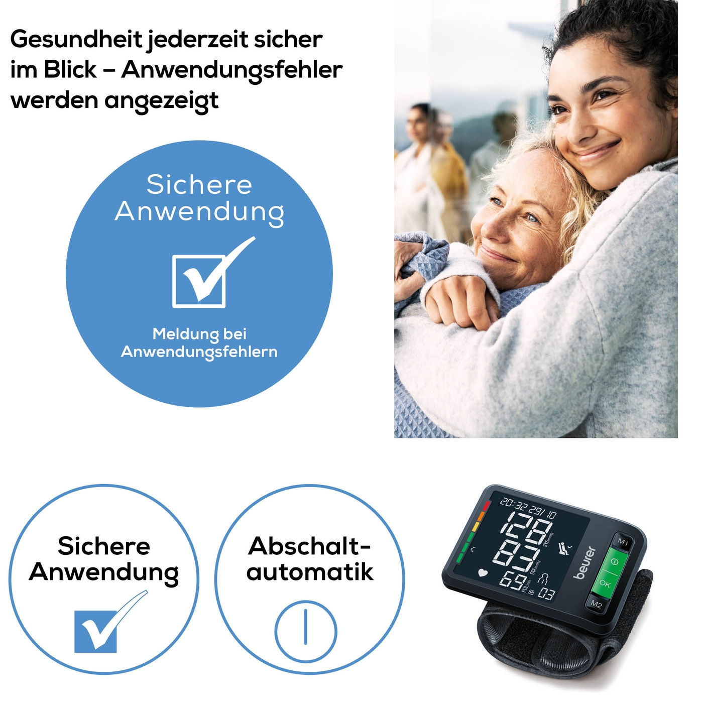 Beurer Handgelenk-Blutdruckmessgerät BC 87 <i>Bluetooth</i>®-Sanfter Druckaufbau und schnelle Messzeiten für komfortables Blutdruckmessen