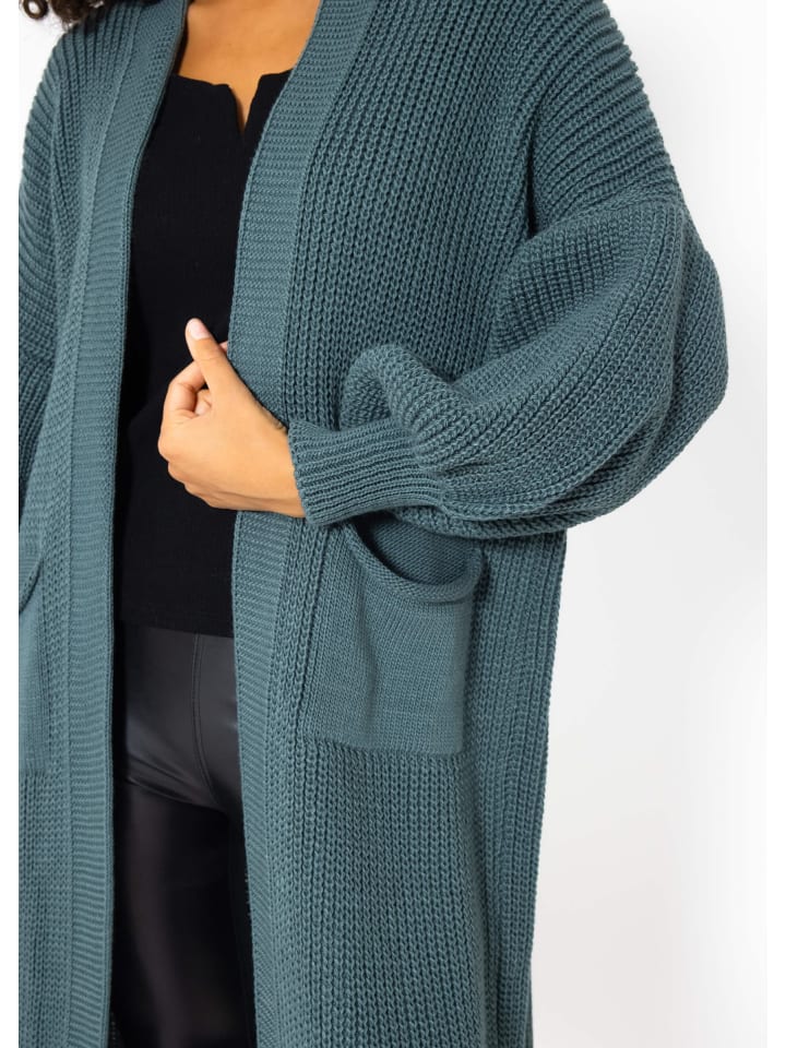 SASSYCLASSY Maxi Strick-Cardigan in Petrolgrün günstig kaufen