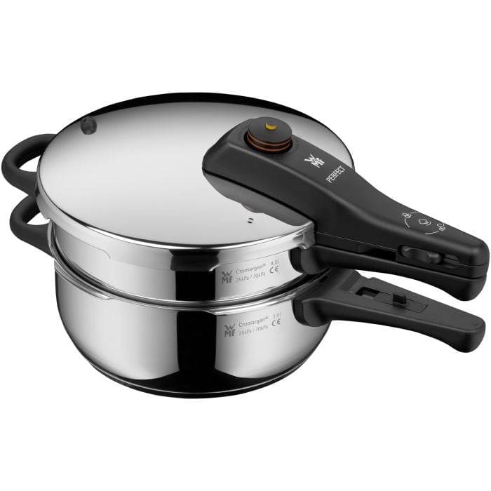Perfect One Pot Schnellkochtopf-Set mit Dampfgareinsatz, 4,5 und 3,0 Liter, stapelbar