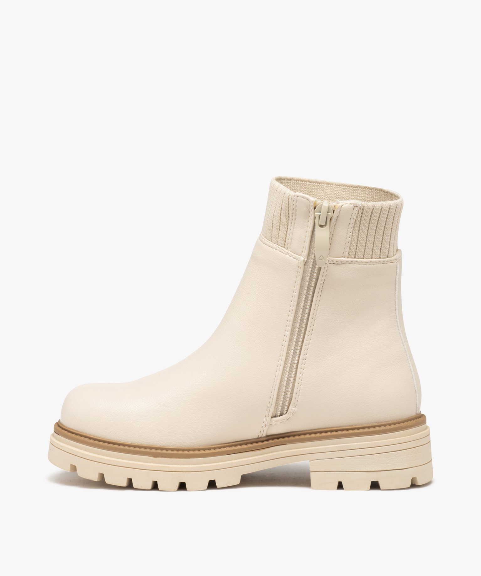Boots fille unies à col chaussette et semelle crantée beige | GEMO
