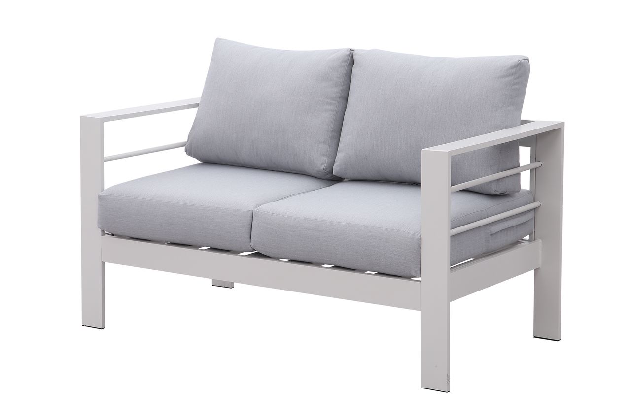 MeXo Gartenlounge-Set (Gletscherbach) Lounge Set modisches Gartenmöbelset für 6-7 Personen, Balkonset Sitzmöbel-Set Rahmen aus Aluminium Indoor Outdoor (Weiß)