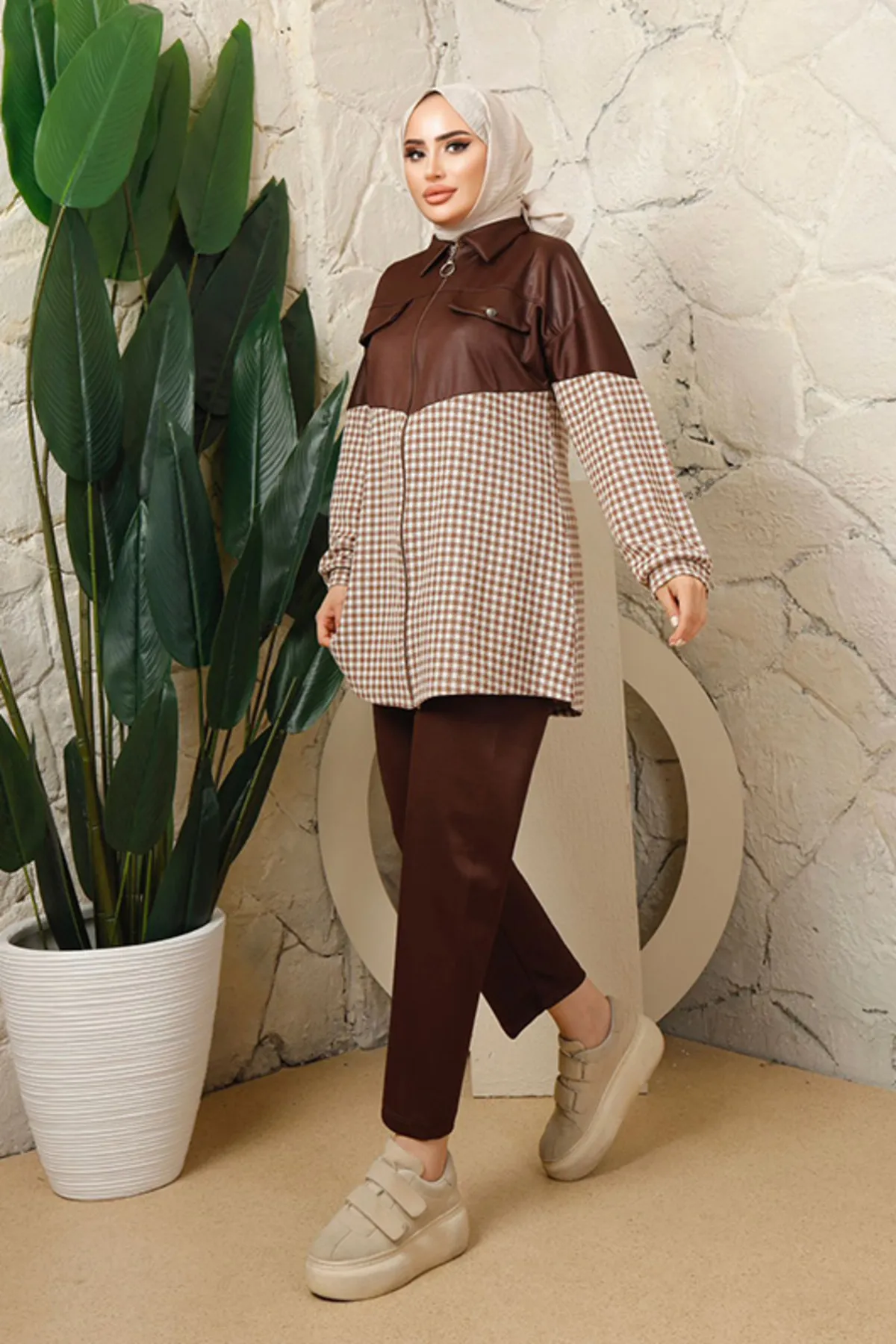 benguen  3416 Hijab-Doppelanzug, Braun