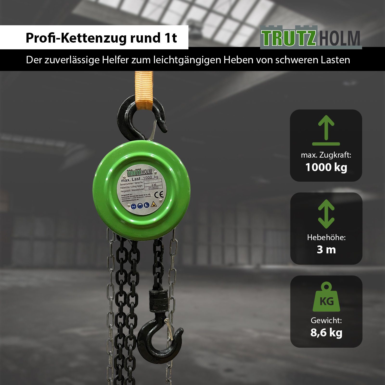 TRUTZHOLM Kettenzug TrutzHolm® Profi Kettenzug Flaschenzug Hebezug Seilzug Kran HSC HZS, (Produkt, 1 St), Mit Blockiersystem