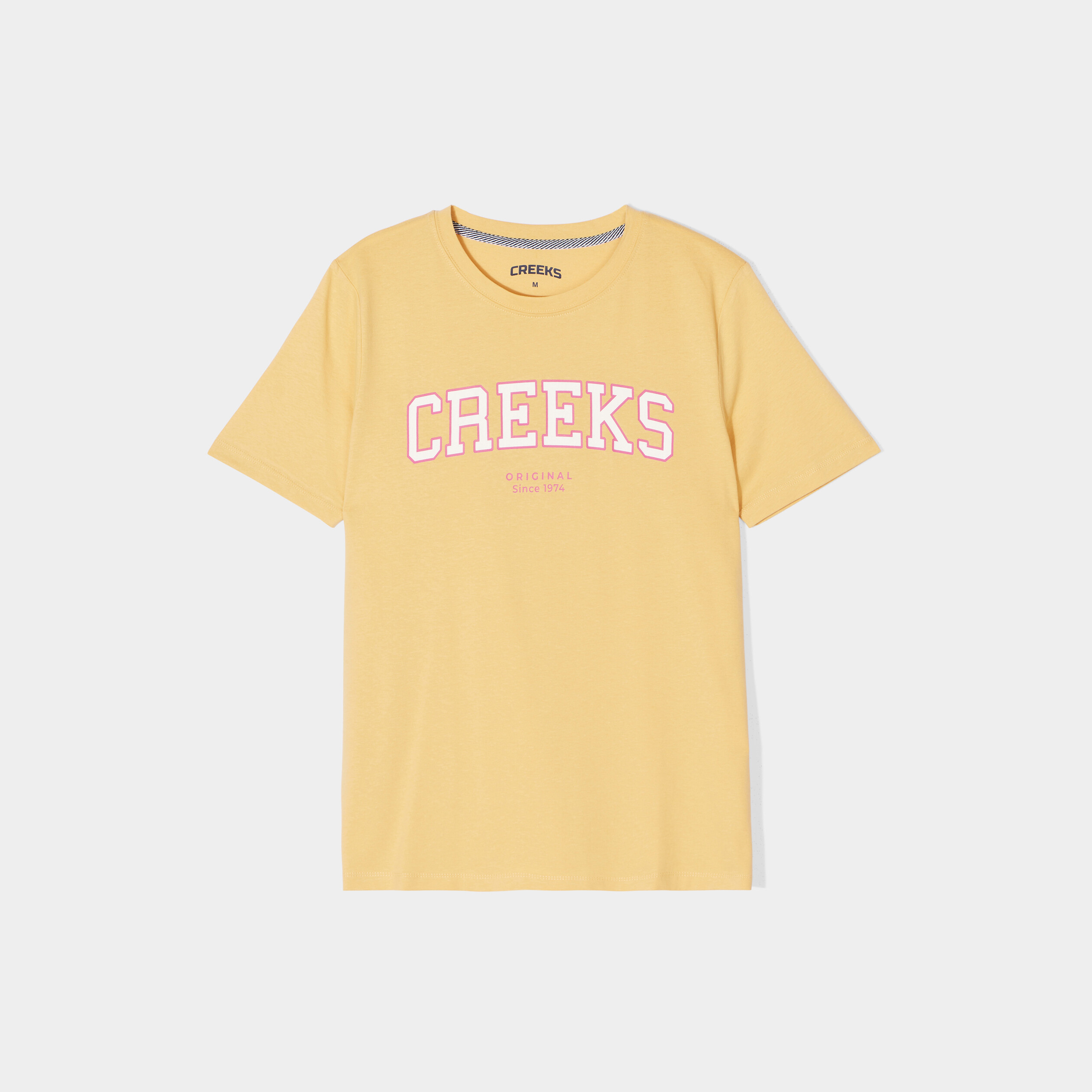 T-shirt oversize col rond coton Creeks jaune femme | La Halle