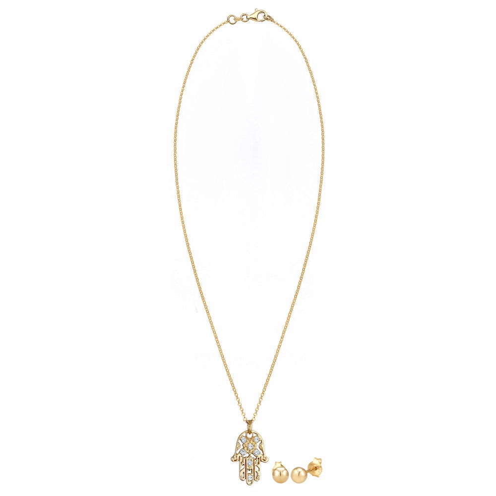 Elli Elli Ensemble de Bijoux Set Main Hamsa Pendentif avec des Cristaux Collier Clous  Bijoux