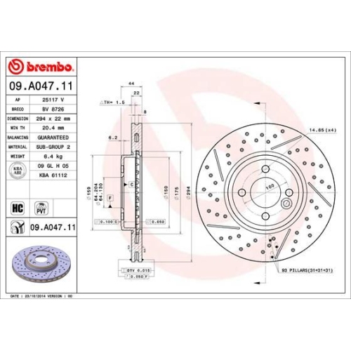 Bremsscheibe Brembo Vorderachse  2 Stück 09.A047.11 - ATU