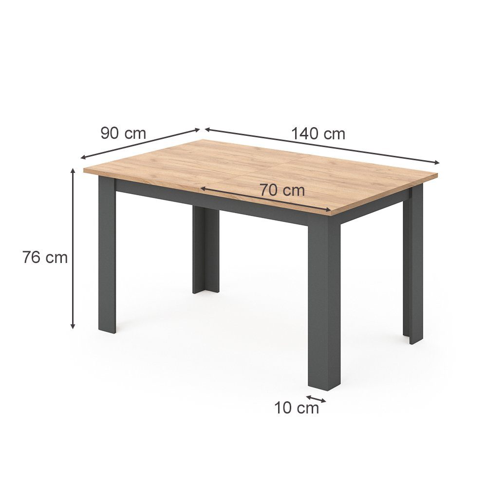 Vicco Esstisch Esszimmertisch Küchentisch KARLOS 140cm Anthrazit / Goldkraft