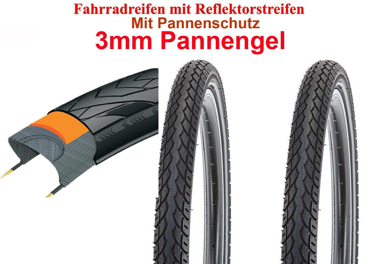 HZRC Fahrradreifen 2x 28 Zoll Fahrrad Reifen Mantel Pannenschutz 28x1.50 40-622 700 x 38C, (1 Paar Fahrradreifen mit Pannenschutz), 3mm Pannengel & Reflektorstreifen, auch für E-Bike geeignet