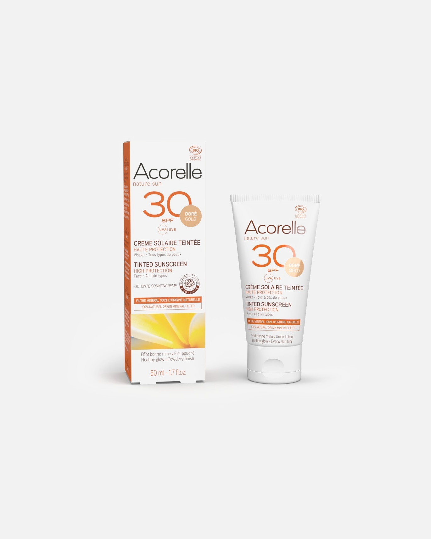 Acorelle zlatna tonirana krema za sunčanje za lice SPF30 50 ml