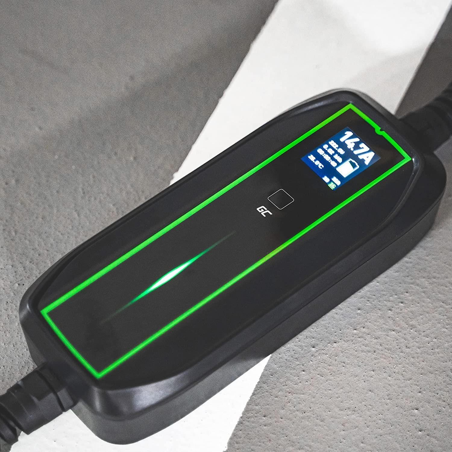 Green Cell GC EV16 3,6kW Schuko Ladestecker Elektroauto-Ladegerät (Elektroauto Ladegerät mit Ladekabel, Schuko auf Typ 2, LCD Bildschirm)