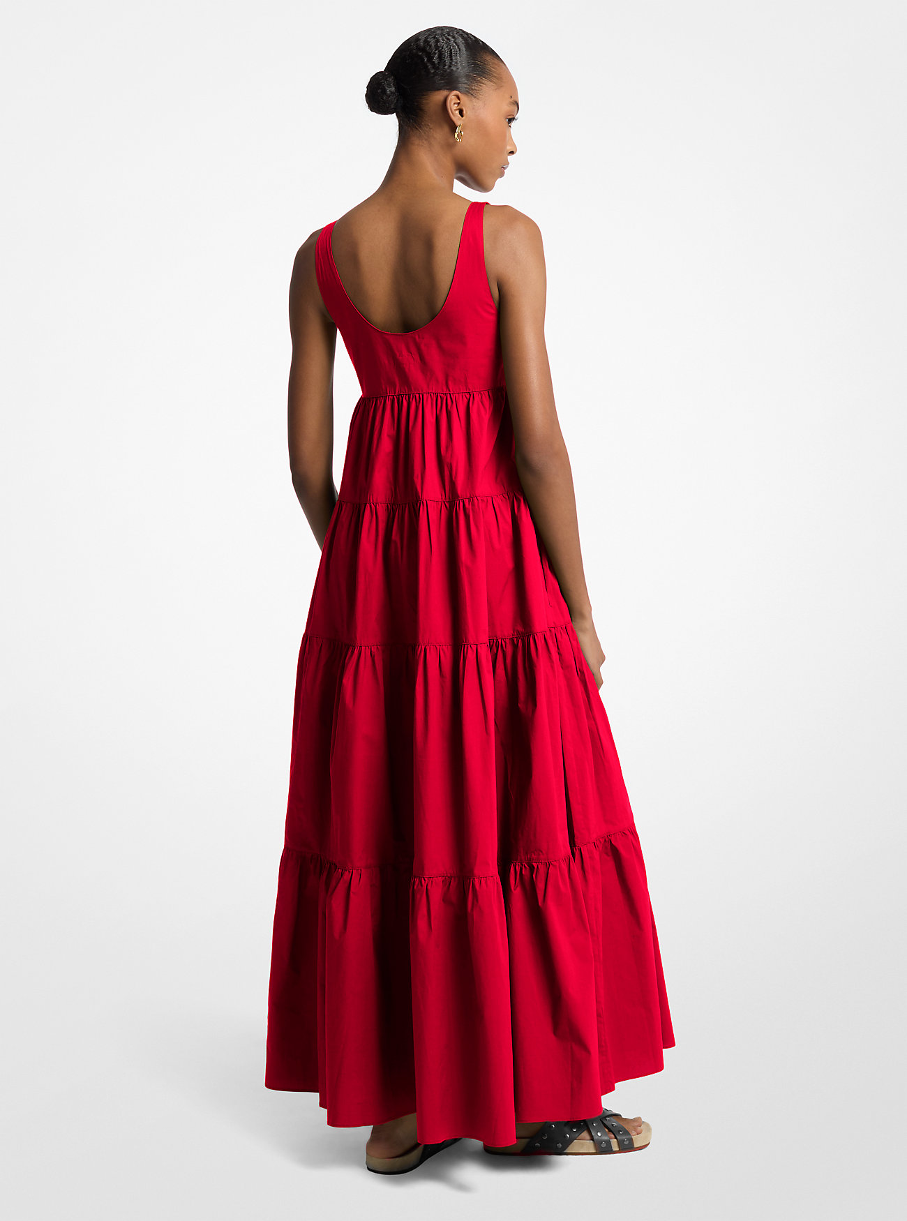Stretch Cotton Tiered Dress - CRIMSON