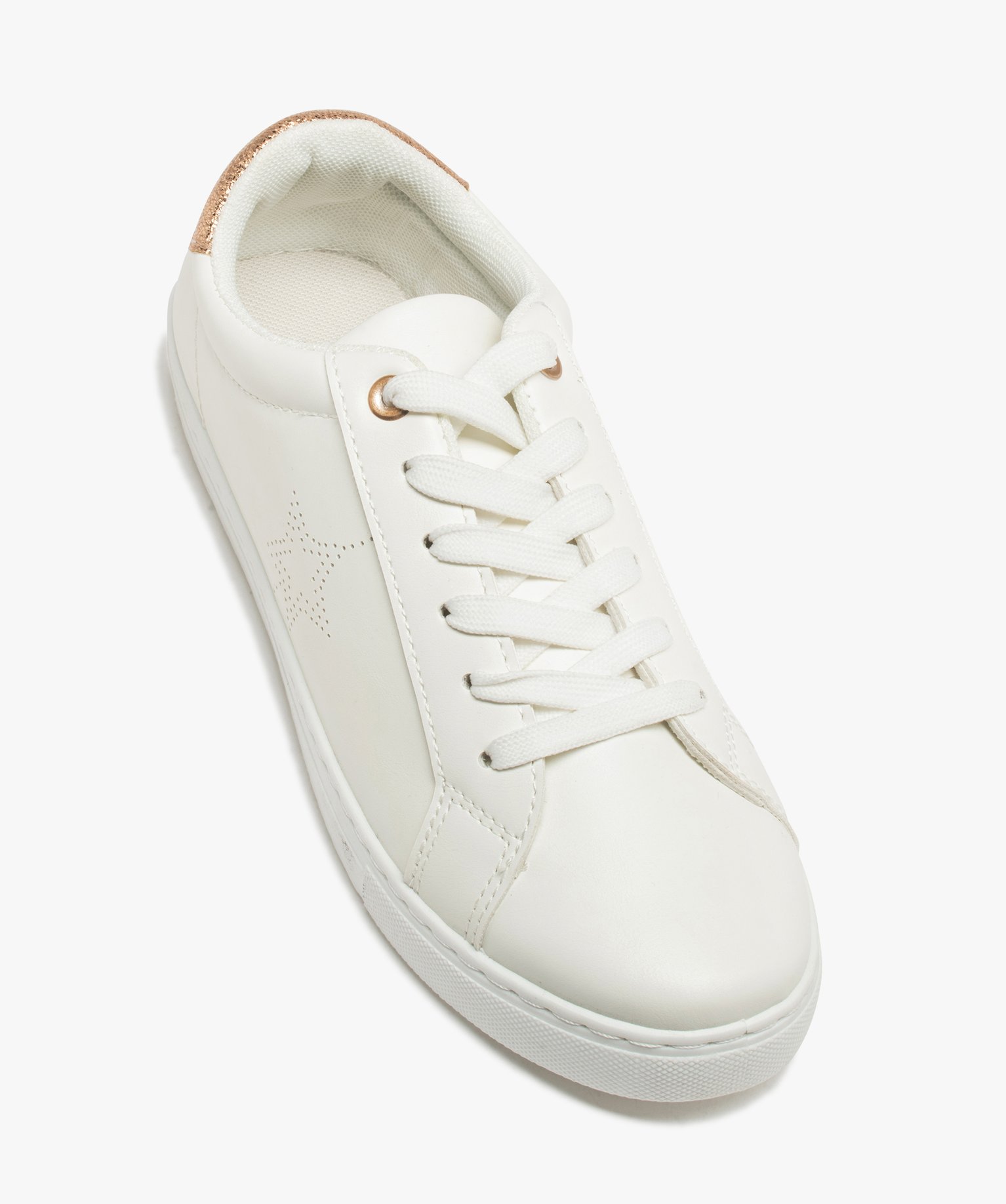 Baskets à lacets avec patch pailleté et motif étoile femme blanc | GEMO