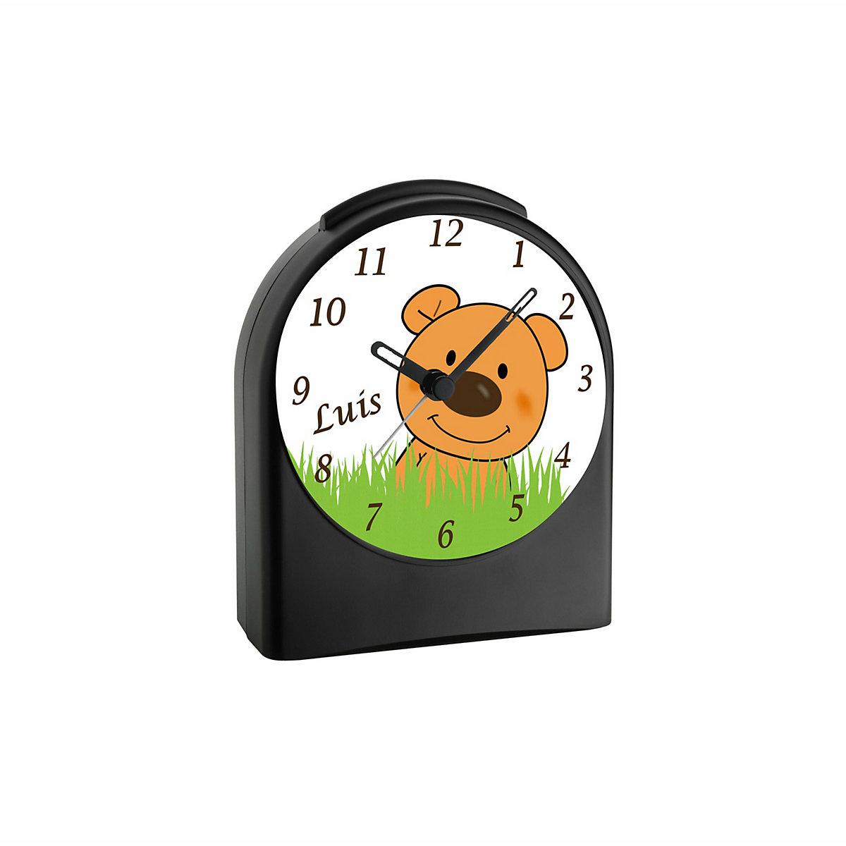 Kinder Funkwecker personalisiert mit Namen Teddy Atom-/Funkuhr, 12-Stunden-Anzeigeformat, Schlummerfunktion, Nachtlicht, Geräuschlos/Ohne Ticken