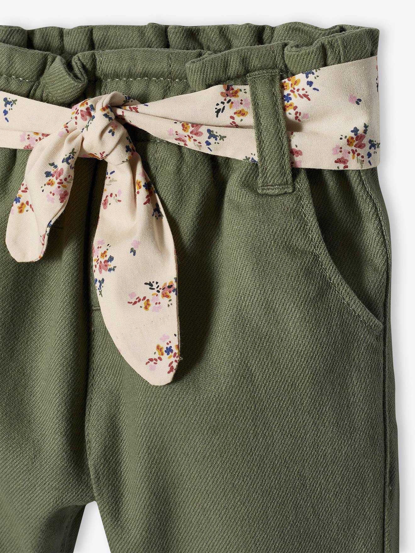 Pantalon paperbag bébé avec ceinture lichen