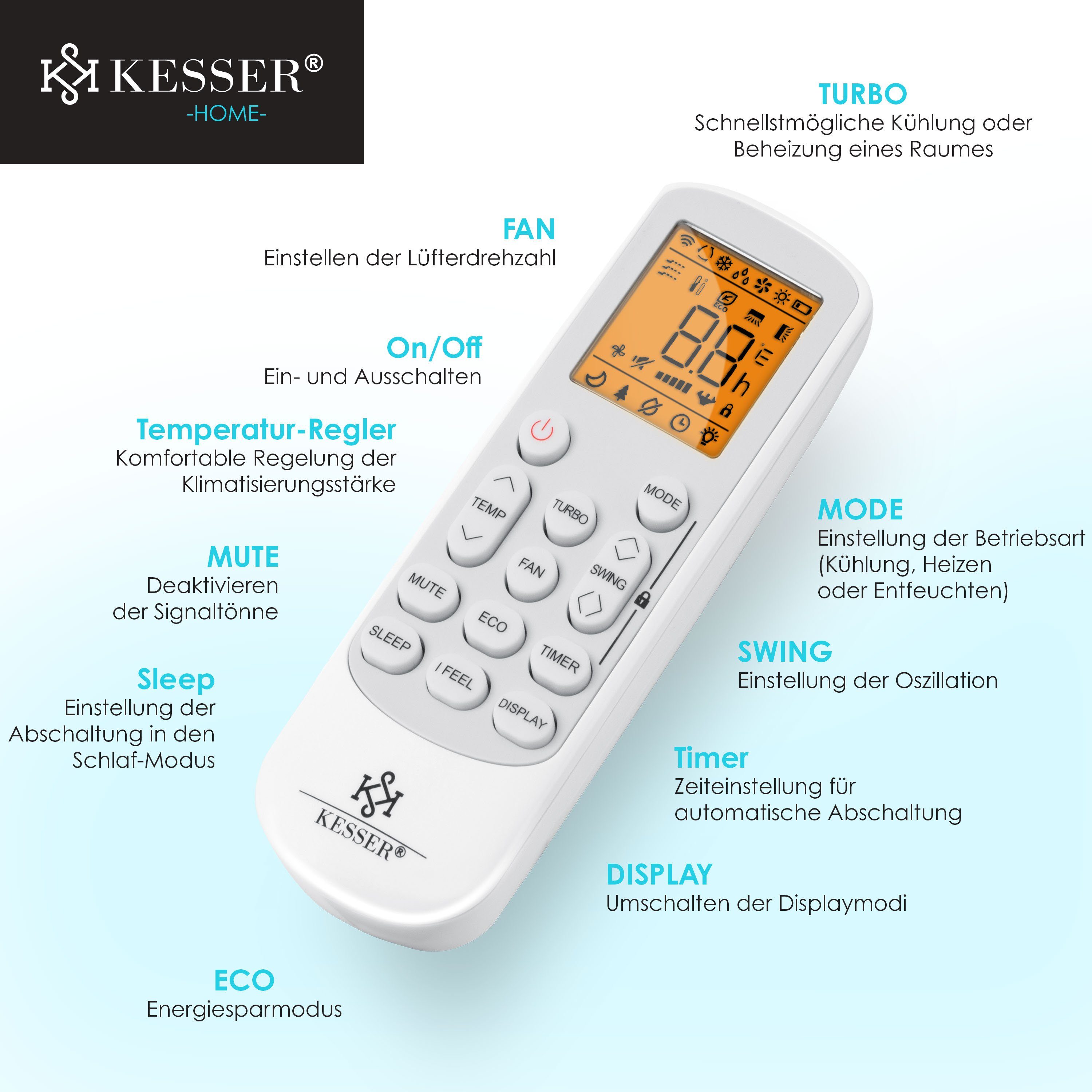 KESSER Split-Klimagerät, Klimaanlage Klimagerät Split mit WiFi/App Funktion