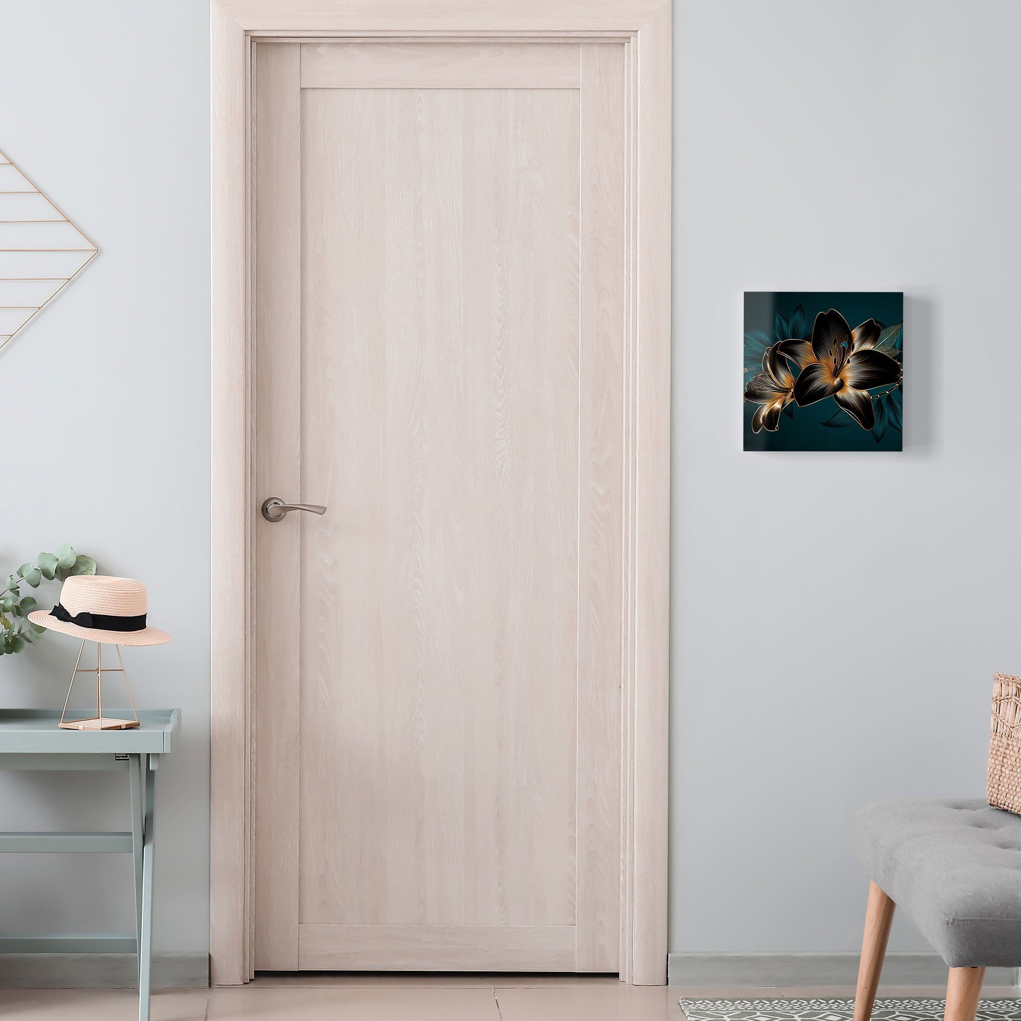 DEQORI Schlüsselkasten 'Hochwertige Liliengrafik', Glas Schlüsselbox modern magnetisch beschreibbar