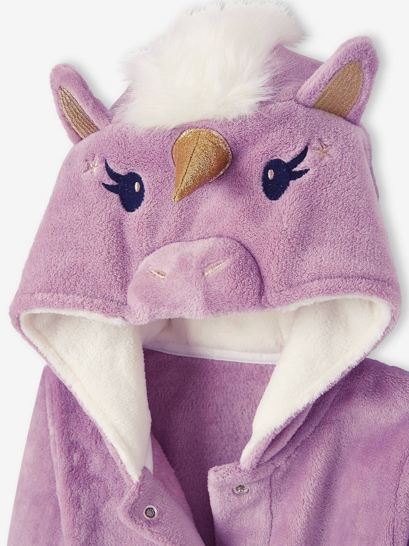 Robe de chambre licorne fille en maille peluche rose mauve