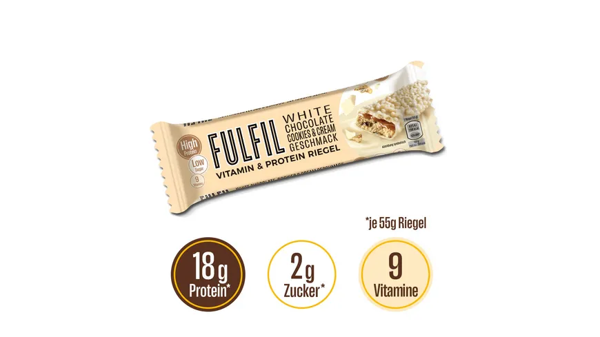 FULFIL Vitamin- und Protein-Riegel White Chocolate, Cookies & Cream Geschmack 55 g