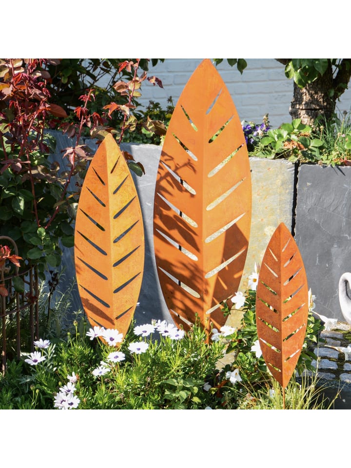UNUS 3er Set Gartenstecker Rost Palmblätter in Braun günstig kaufen onesize