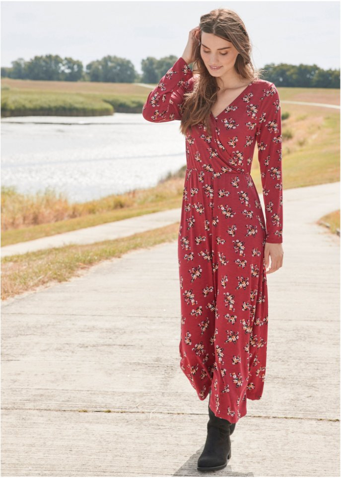 Bedrucktes Maxikleid, langarm